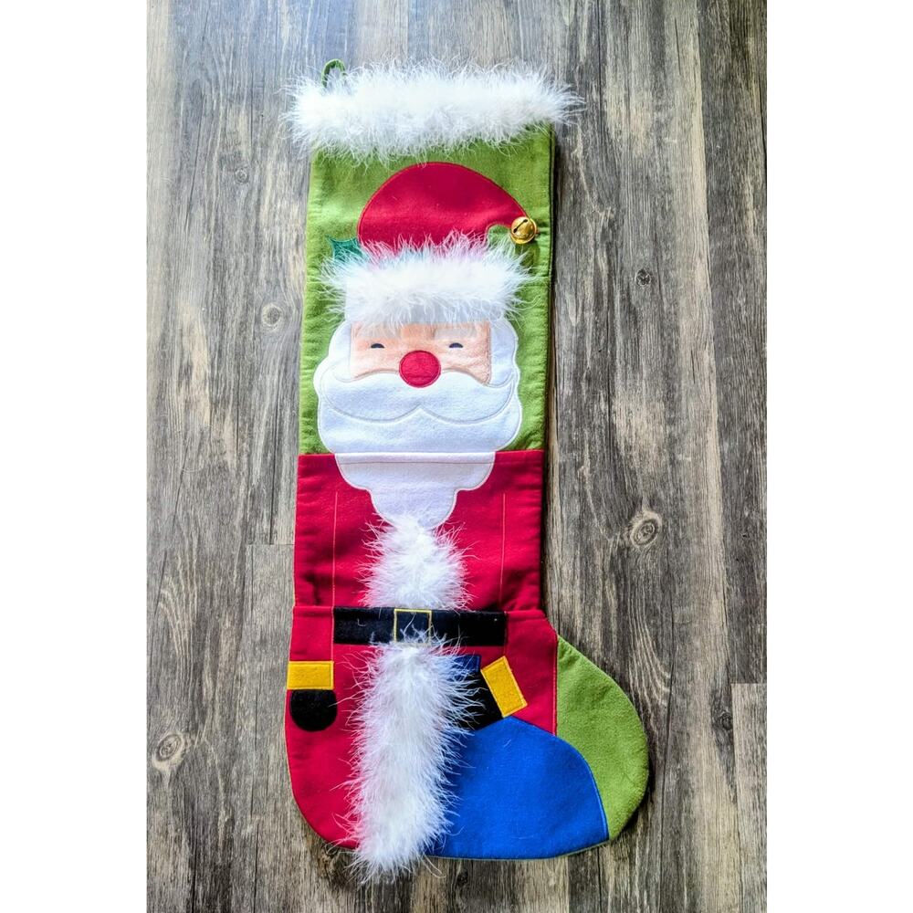 Large 30" Felt Faux-Fur Santa Christmas Stocking Holiday Bell Pouch